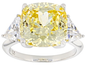 Canary And White Cubic Zirconia Rhodium Over Sterling Silver Starry Cut Ring 17.74ctw