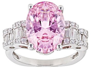 Picture of Pink And White Cubic Zirconia Rhodium Over Sterling Silver Ring 10.84ctw