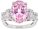 Pink And White Cubic Zirconia Rhodium Over Sterling Silver Ring 10.84ctw