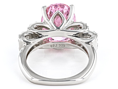 Pink And White Cubic Zirconia Rhodium Over Sterling Silver Ring 10.84ctw