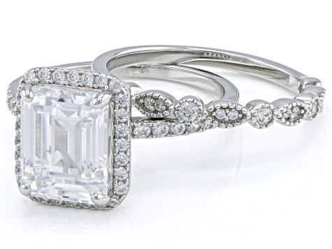 White Cubic Zirconia Rhodium Over Sterling Silver Ring Set 7.69ctw