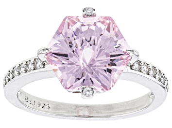 Picture of Pink And White Cubic Zirconia Rhodium Over Sterling Silver Hexagon Cut Ring 8.36ctw
