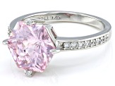 Pink And White Cubic Zirconia Rhodium Over Sterling Silver Hexagon Cut Ring 8.36ctw