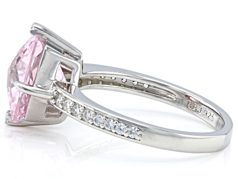 Pink And White Cubic Zirconia Rhodium Over Sterling Silver Hexagon Cut Ring 8.36ctw