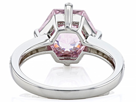 Pink And White Cubic Zirconia Rhodium Over Sterling Silver Hexagon Cut Ring 8.36ctw