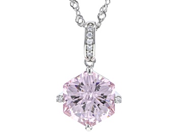 Picture of Pink And White Cubic Zirconia Rhodium Over Sterling Silver Hexagon Cut Pendant 8.11ctw