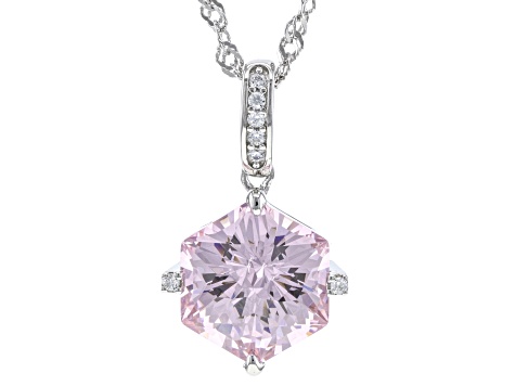 Pink And White Cubic Zirconia Rhodium Over Sterling Silver Hexagon Cut Pendant 8.11ctw