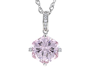 Pink And White Cubic Zirconia Rhodium Over Sterling Silver Hexagon Cut Pendant 8.11ctw