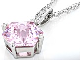 Pink And White Cubic Zirconia Rhodium Over Sterling Silver Hexagon Cut Pendant 8.11ctw