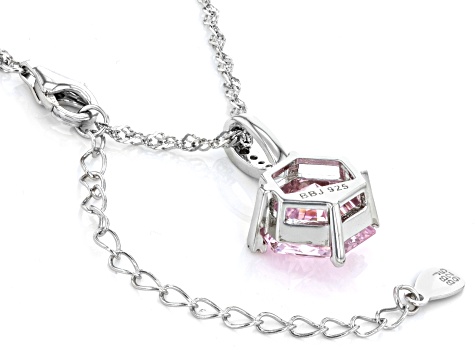 Pink And White Cubic Zirconia Rhodium Over Sterling Silver Hexagon Cut Pendant 8.11ctw