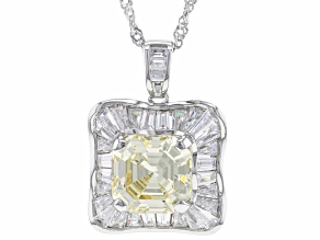 Canary And White Cubic Zirconia Rhodium Over Sterling Silver Asscher Cut Pendant 10.73ctw