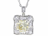 Canary And White Cubic Zirconia Rhodium Over Sterling Silver Asscher Cut Pendant 10.73ctw