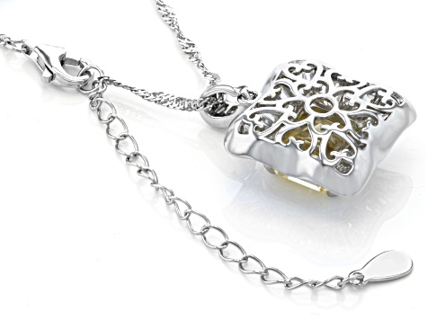 Canary And White Cubic Zirconia Rhodium Over Sterling Silver Asscher Cut Pendant 10.73ctw