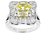 Canary And White Cubic Zirconia Rhodium Over Sterling Silver Asscher Cut Ring 11.33ctw