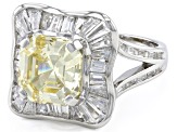 Canary And White Cubic Zirconia Rhodium Over Sterling Silver Asscher Cut Ring 11.33ctw