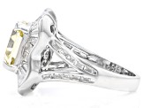 Canary And White Cubic Zirconia Rhodium Over Sterling Silver Asscher Cut Ring 11.33ctw