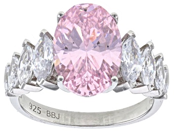 Picture of Pink And White Cubic Zirconia Rhodium Over Sterling Silver Ring 10.31ctw