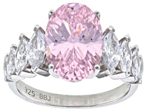 Pink And White Cubic Zirconia Rhodium Over Sterling Silver Ring 10.31ctw
