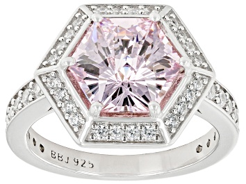 Picture of Pink And White Cubic Zirconia Rhodium Over Sterling Silver Hexagon Cut Ring 6.88ctw