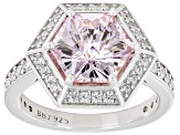 Pink And White Cubic Zirconia Rhodium Over Sterling Silver Hexagon Cut Ring 6.88ctw