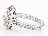 Pink And White Cubic Zirconia Rhodium Over Sterling Silver Hexagon Cut Ring 6.88ctw