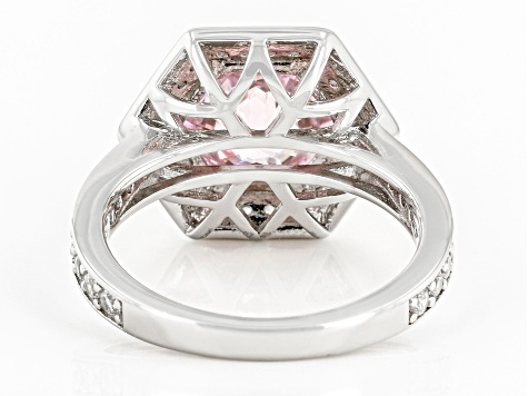 Pink And White Cubic Zirconia Rhodium Over Sterling Silver Hexagon Cut Ring 6.88ctw