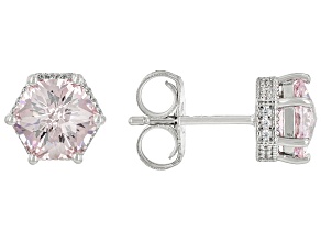 Pink And White Cubic Zirconia Rhodium Over Sterling Silver Hexagon Cut Earrings 3.66ctw