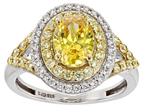 Yellow And White Cubic Zirconia Rhodium Over Sterling Silver Ring 2.85ctw