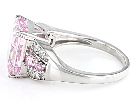 Pink And White Cubic Zirconia Rhodium Over Sterling Silver Ice Flower Cut Ring 11.56ctw