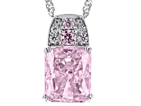 Pink And White Cubic Zirconia Rhodium Over Silver Ice Flower Cut Pendant With Chain 11.12ctw