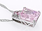 Pink And White Cubic Zirconia Rhodium Over Silver Ice Flower Cut Pendant With Chain 11.12ctw