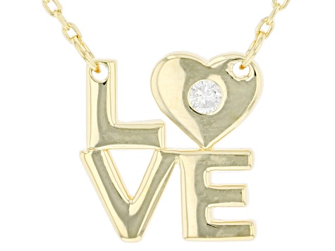 White Cubic Zirconia 18k Yellow Gold Over Sterling Silver "Love" Necklace 0.08ctw