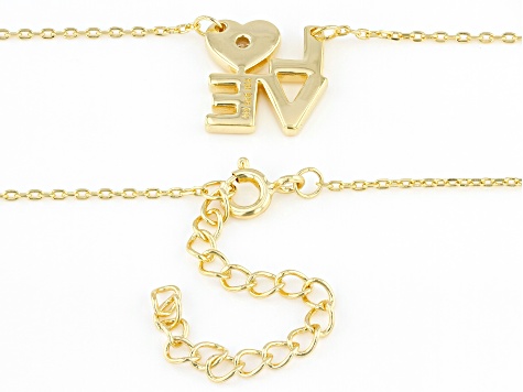 White Cubic Zirconia 18k Yellow Gold Over Sterling Silver "Love" Necklace 0.08ctw