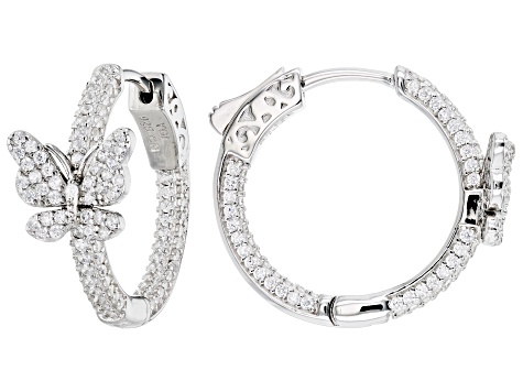 White Cubic Zirconia Rhodium Over Sterling Silver Butterfly Hoops 2.25ctw