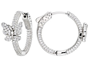 White Cubic Zirconia Rhodium Over Sterling Silver Butterfly Hoops 2.25ctw