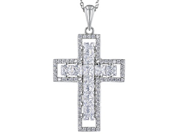 Picture of White Cubic Zirconia Rhodium Over Sterling Silver Cross Pendant With Chain 3.40ctw
