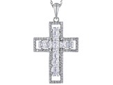 White Cubic Zirconia Rhodium Over Sterling Silver Cross Pendant With Chain 3.40ctw