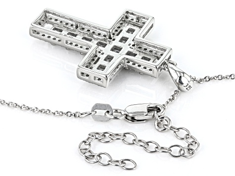 White Cubic Zirconia Rhodium Over Sterling Silver Cross Pendant With Chain 3.40ctw