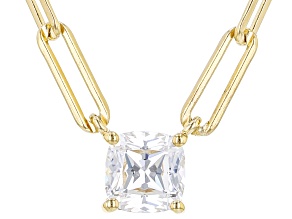 White Cubic Zirconia 18k Yellow Gold Over Sterling Silver Paperclip Necklace 1.42ctw