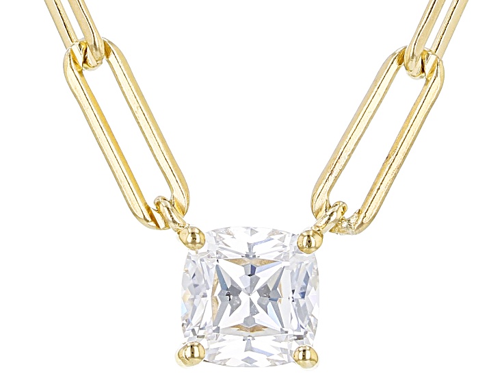 White Cubic Zirconia 18k Yellow Gold Over Sterling Silver Paperclip  Necklace 1.42ctw