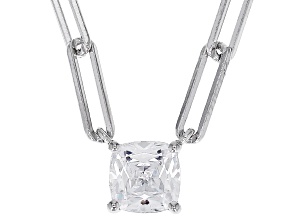 White Cubic Zirconia Platinum Over Sterling Silver Paperclip Necklace 1.42ctw