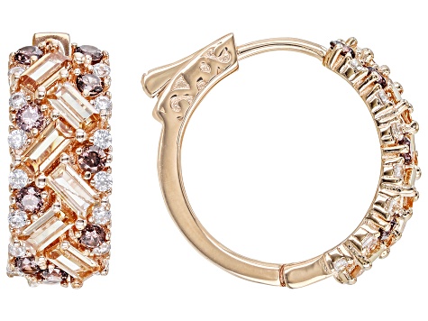 Champagne, Mocha, And White Cubic Zirconia 18k Rose Gold Over Sterling Silver Huggies