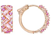 Pink Lab Created Sapphire, Pink, And White Cubic Zirconia 18k Rose Gold Over Silver Huggies 3.85ctw