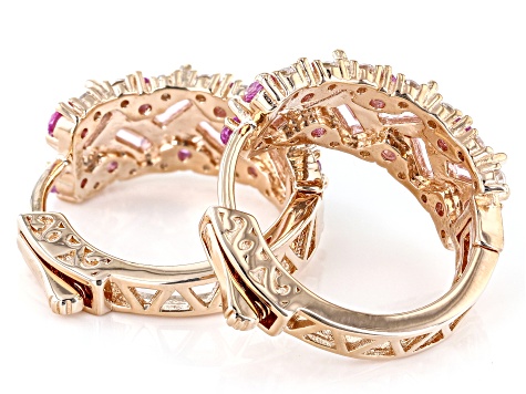 Pink Lab Created Sapphire, Pink, And White Cubic Zirconia 18k Rose Gold Over Silver Huggies 3.85ctw