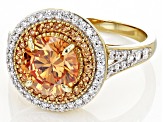 Champagne And White Cubic Zirconia 18k Yellow Gold Over Sterling Silver Ring 4.30ctw