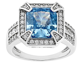 Picture of Blue And White Cubic Zirconia Rhodium Over Sterling Silver Starry Cut Ring 9.59ctw