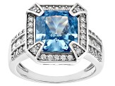 Blue And White Cubic Zirconia Rhodium Over Sterling Silver Starry Cut Ring 9.59ctw