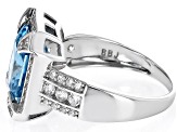 Blue And White Cubic Zirconia Rhodium Over Sterling Silver Starry Cut Ring 9.59ctw