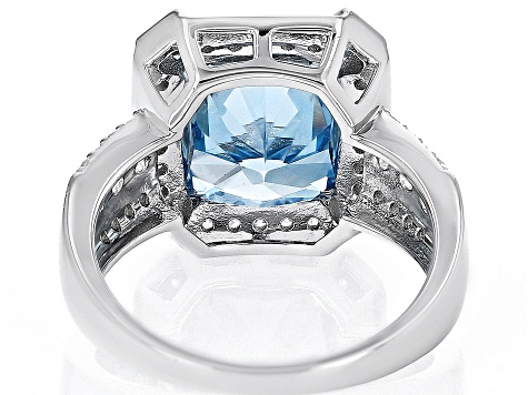 Blue And White Cubic Zirconia Rhodium Over Sterling Silver Starry Cut Ring 9.59ctw