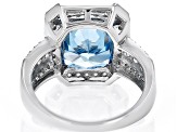 Blue And White Cubic Zirconia Rhodium Over Sterling Silver Starry Cut Ring 9.59ctw